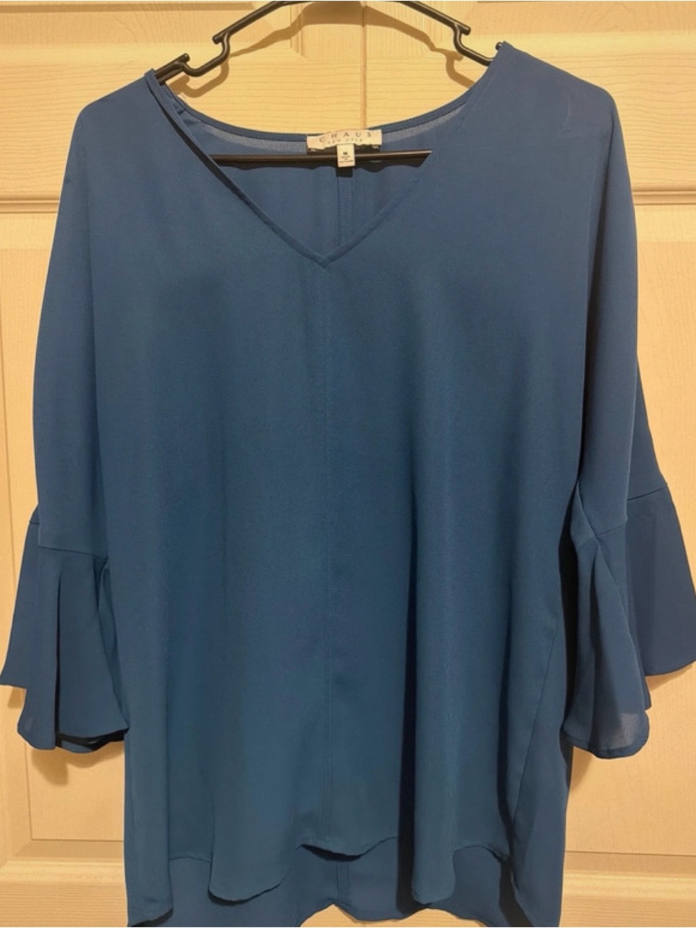 Chaus Women's Teal V-Neck Ruffle Sleeve Tunic